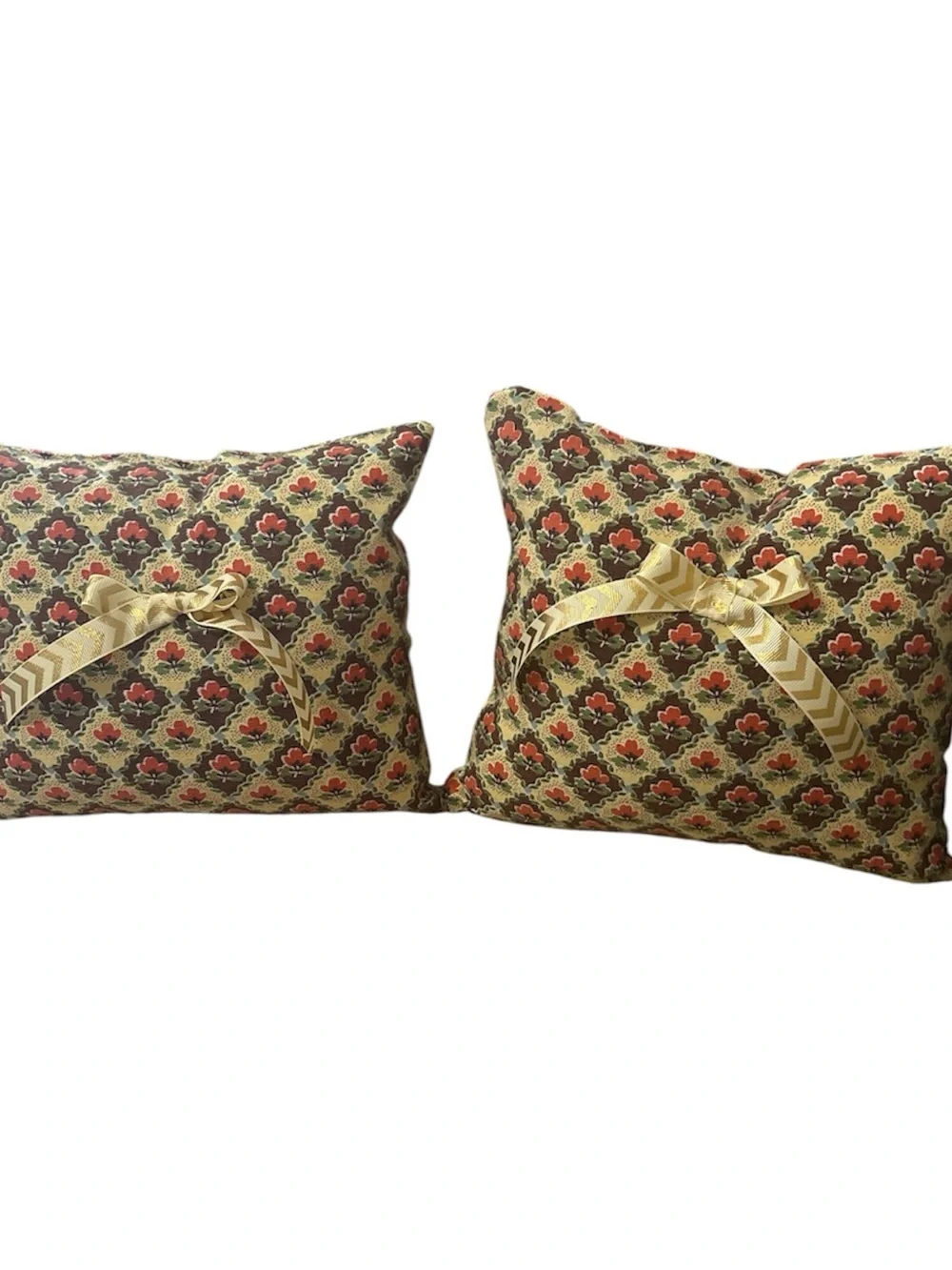 Decorative Floral Pattern Accent Pillows in Yellow and Red - Set of 2 handmade